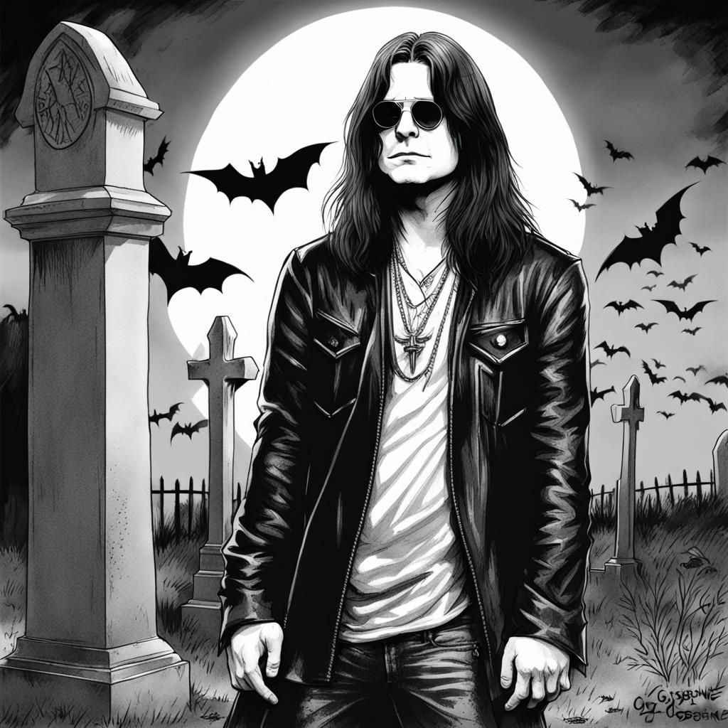 Ozzy Osbourne Graveyard Sketch in Black and White