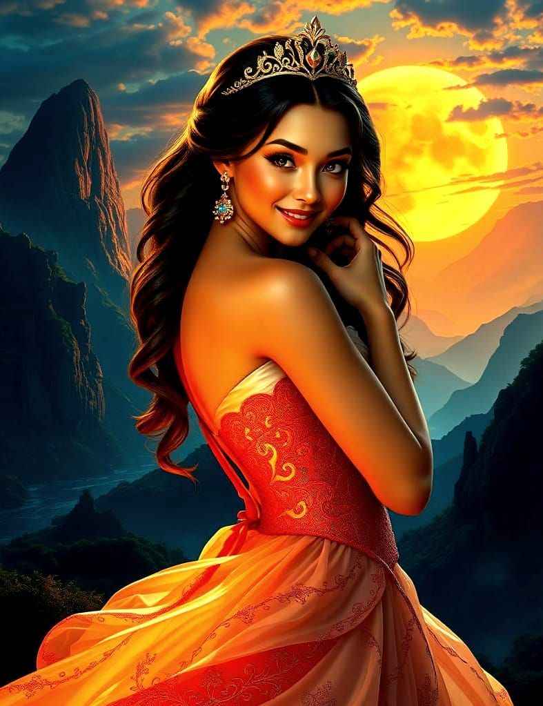 Glamorous Princess Portrait in Triadic Colors