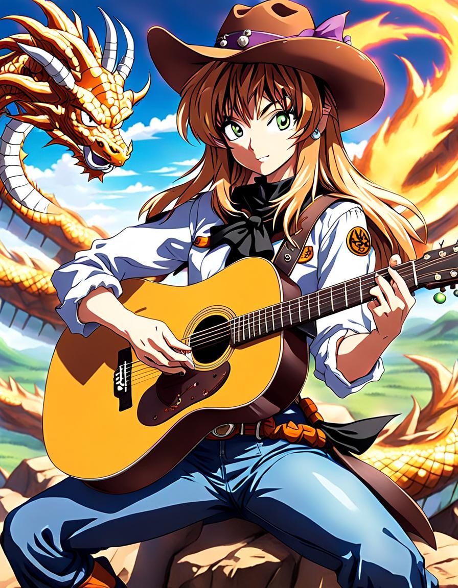 Anime Cowgirl Guitarist in Dragon Ball Style