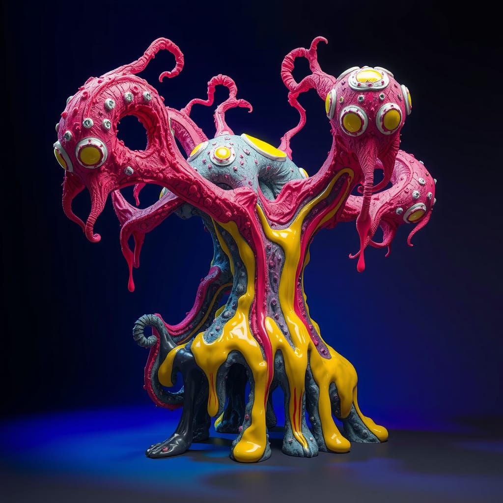 Surreal Sculpture with Melting Forms in Electric Colors