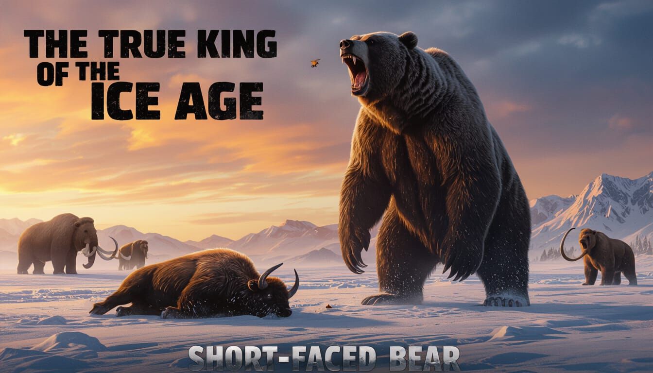 Giant Ice Age Bear Roars Over Bison in Dramatic Sky
