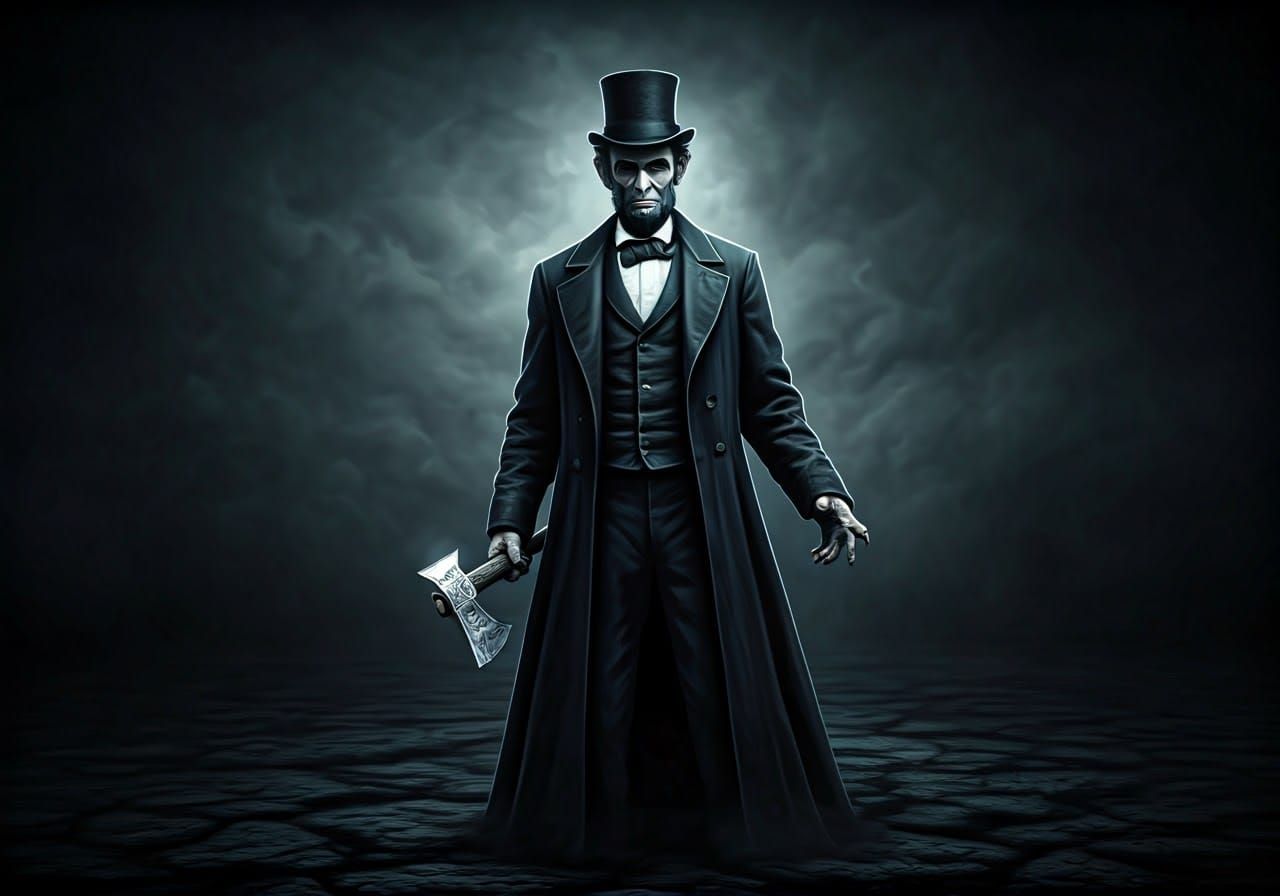 Gothic Abraham Lincoln Wields Silver Axe in Dark Victorian L...