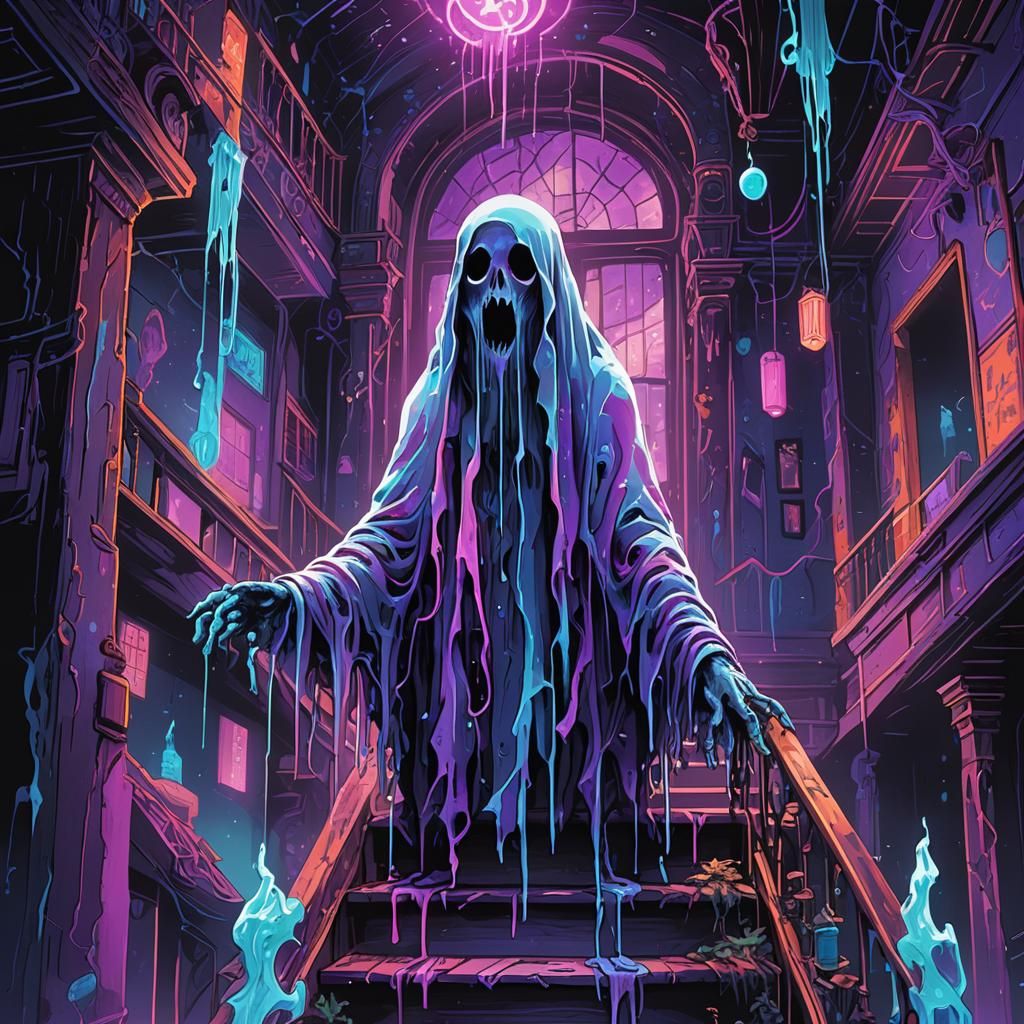 Neon Galaxy Ghost Haunts Haunted House