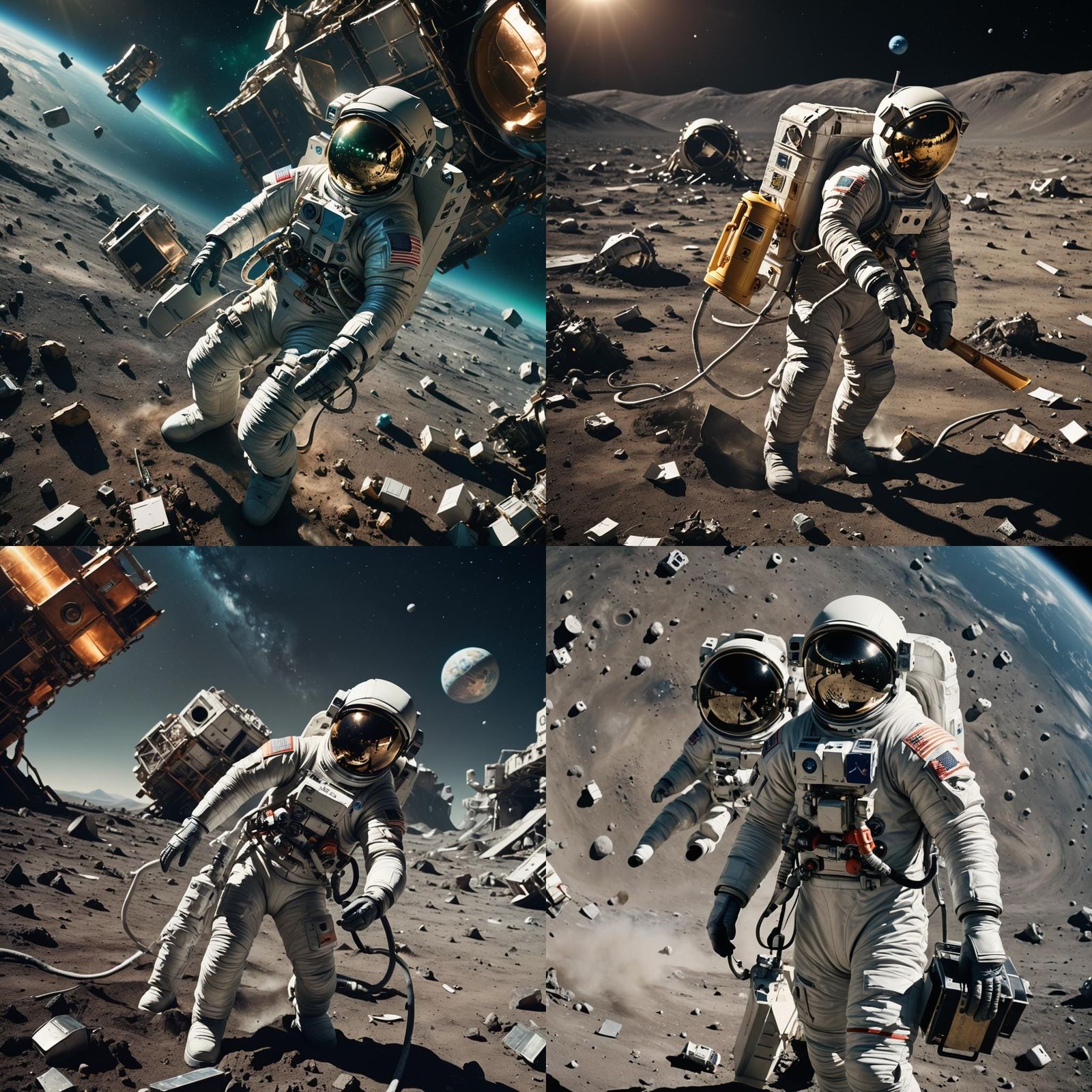 Astronaut Space Janitor Cleaning Debris in Space