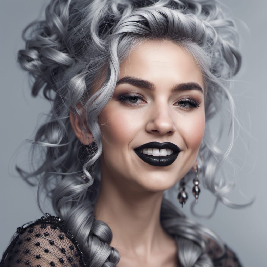 Gothic Woman Portrait with Silver Hair and Pigtails