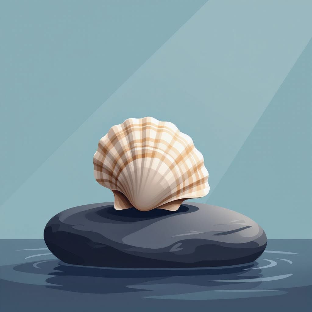 Minimalist Seashell on Stone Vector Art