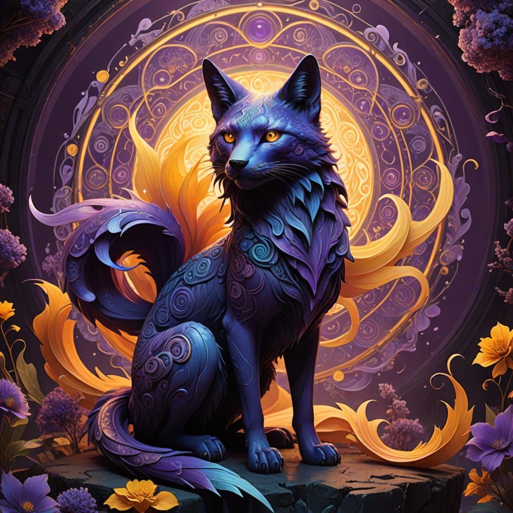 Dark Fantasy Kitsune Hybrid in Iridescent Vortex