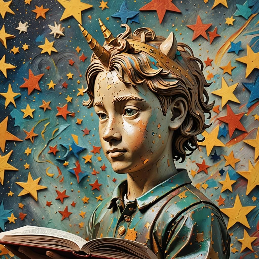Bookish Mind with Stars in Hyperrealistic Splash Art