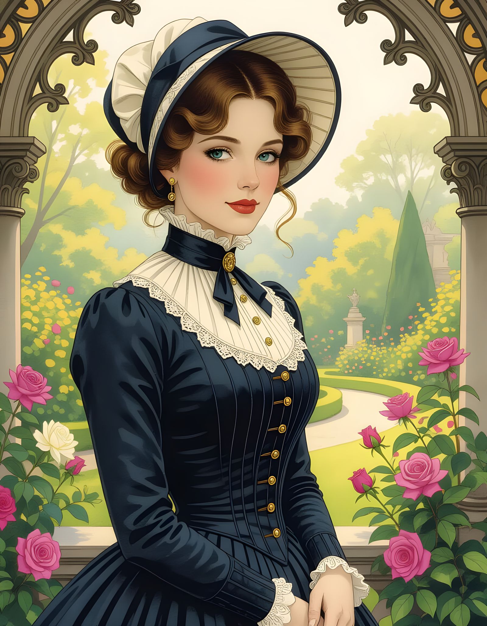 Victorian Woman in Botanic Garden, Rackham Style