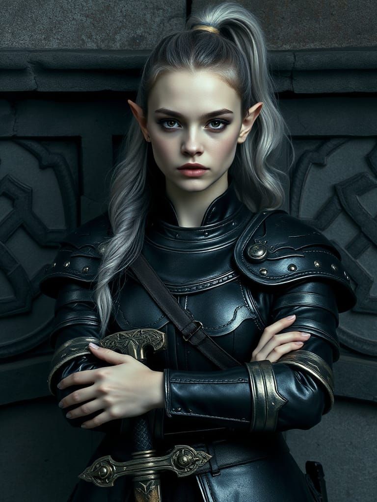 Dark Fantasy Elf Portrait in Ornate Armor