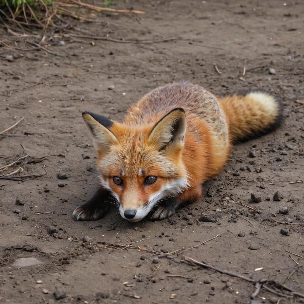 Resting Red Fox: Airbrush-Style Oil Painting