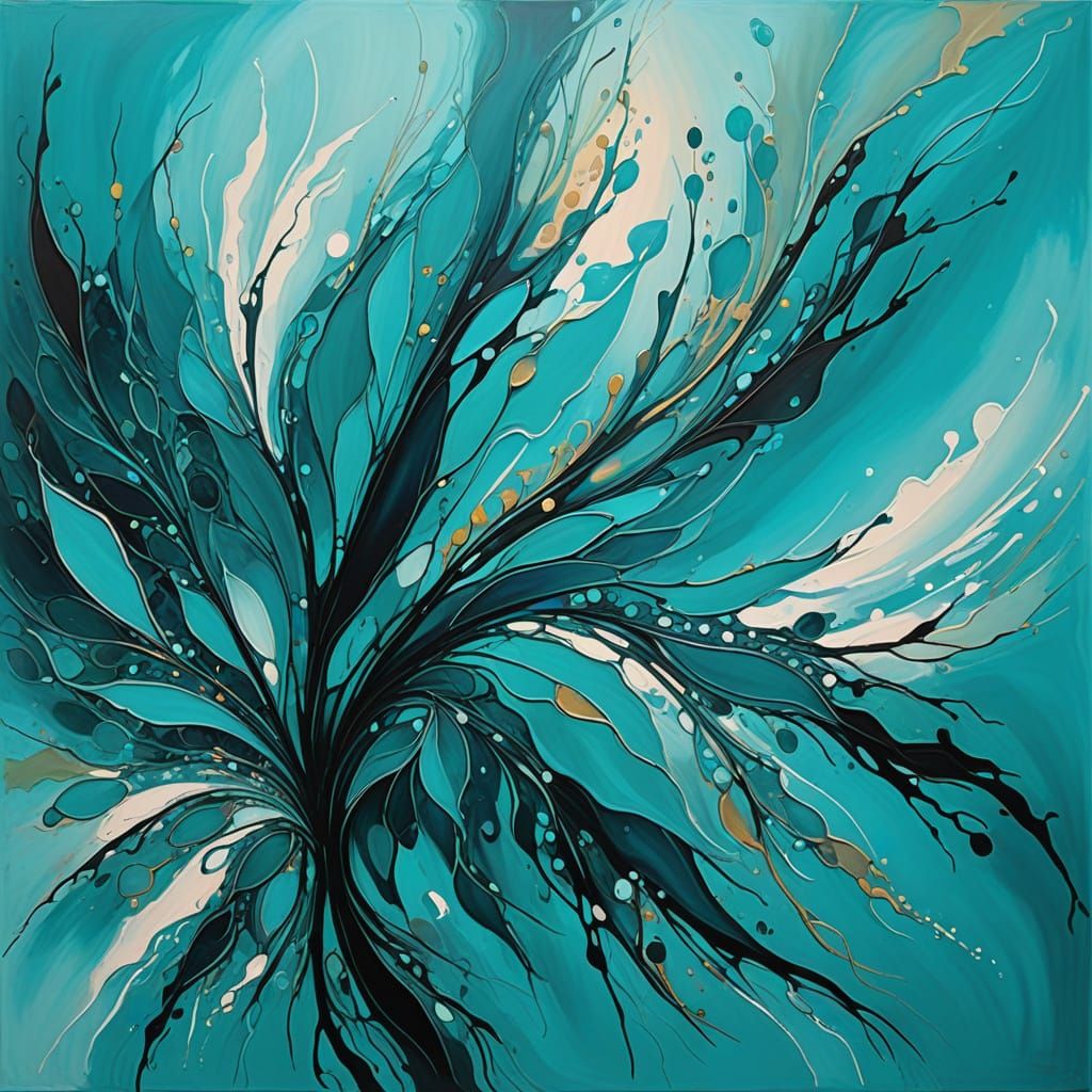 Turquoise Lyrical Optical Abstract Painting