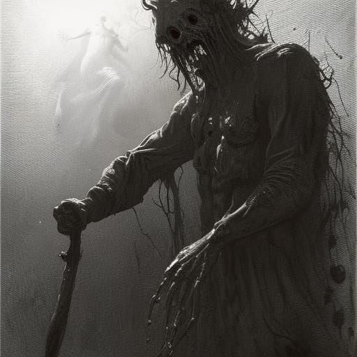Horror Devil Zombie in Gustave Doré Style