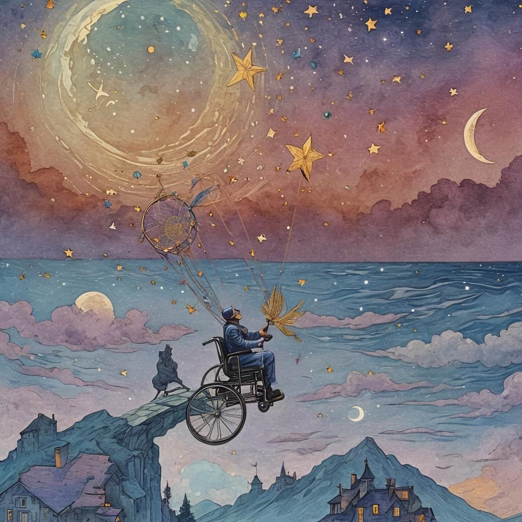 Athlete Soaring Over the Moon in Surreal Style