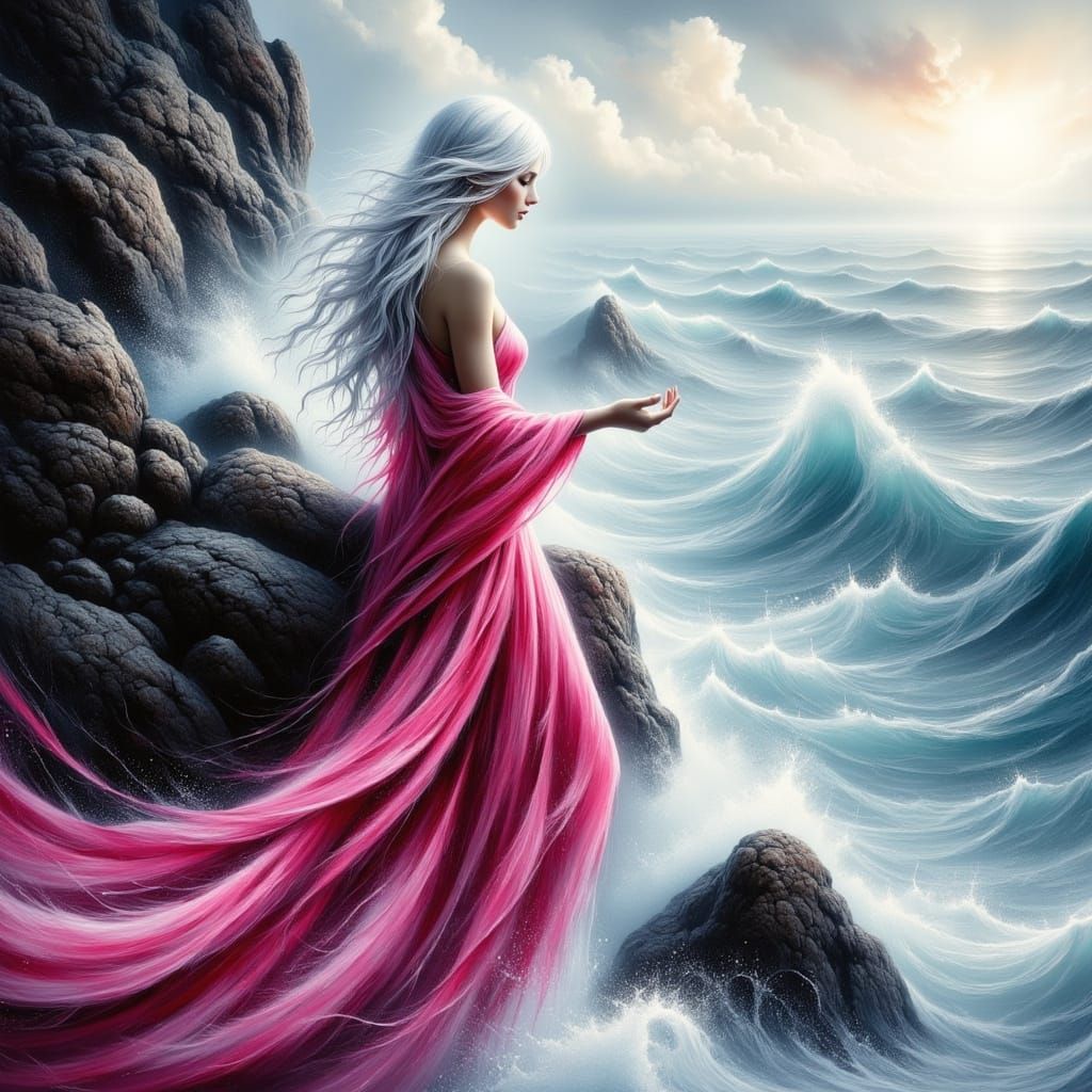 Ethereal Beach Goddess in Whimsical Dark Fantasy