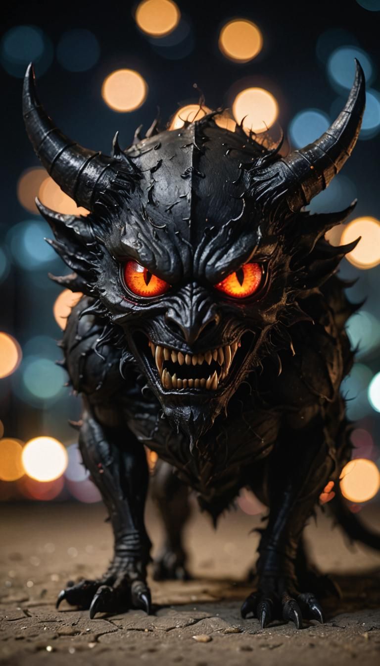 Eerie Black Demon Eyes in the Night: Photography