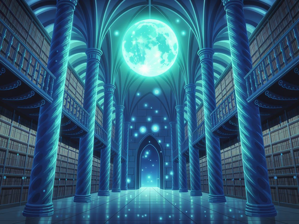Ancient Mystical Library in a Gothic Cathedral