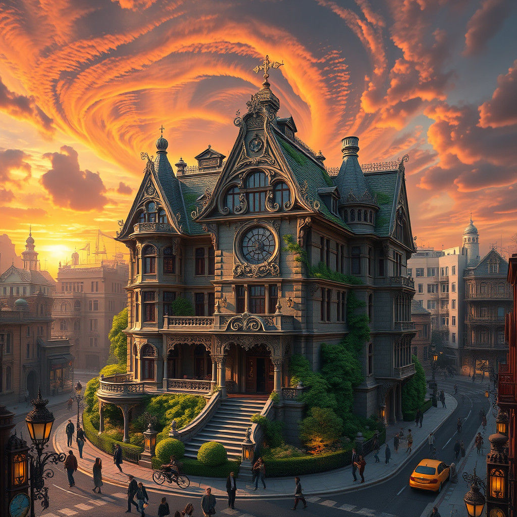 Ornate House in Bustling Cityscape