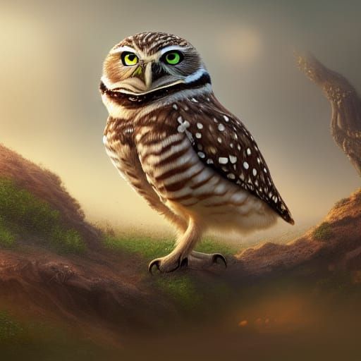 Cute Burrowing Owl by Mark Heine, Detailed Painting