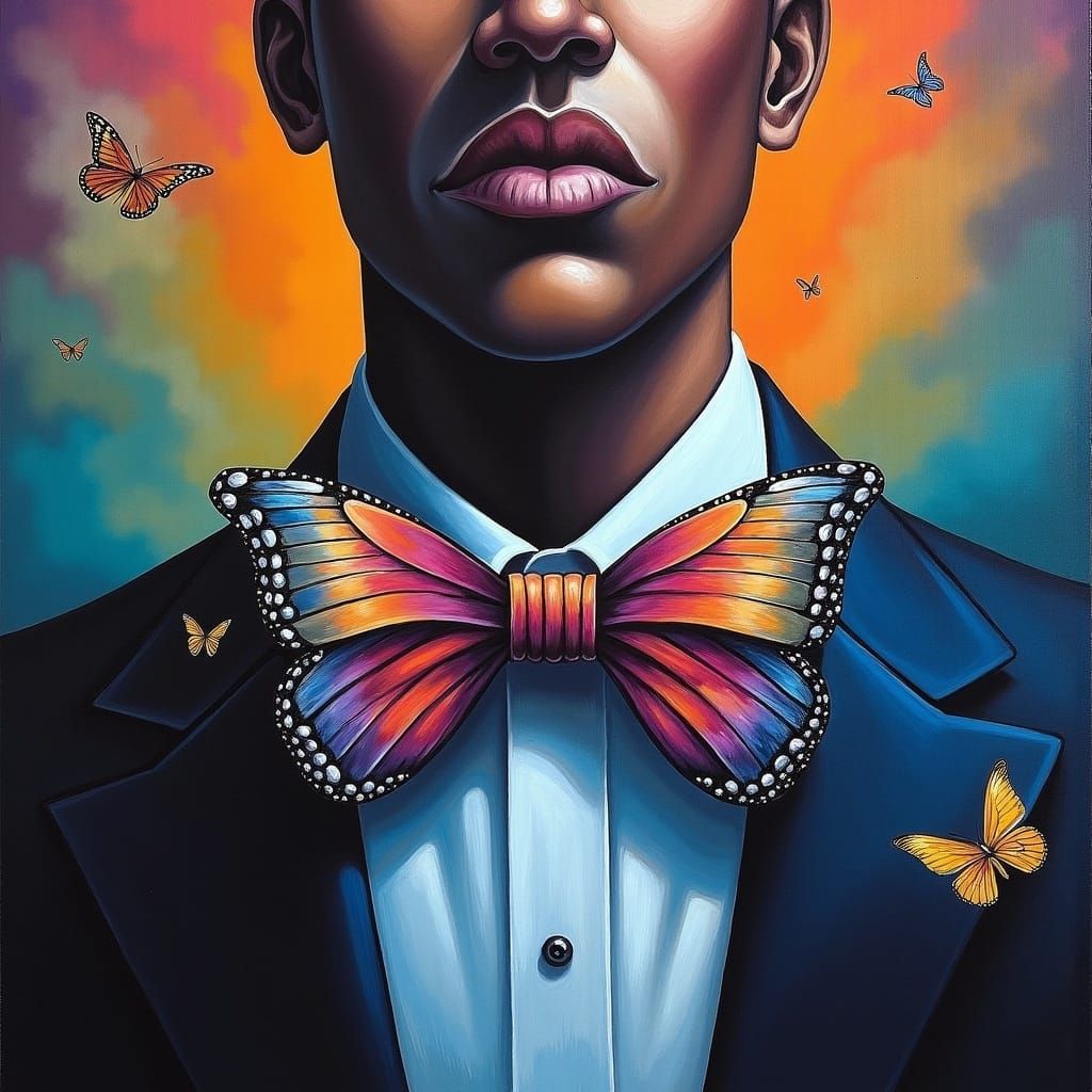Butterfly Bow Tie in Hyperrealistic Splash Art Style