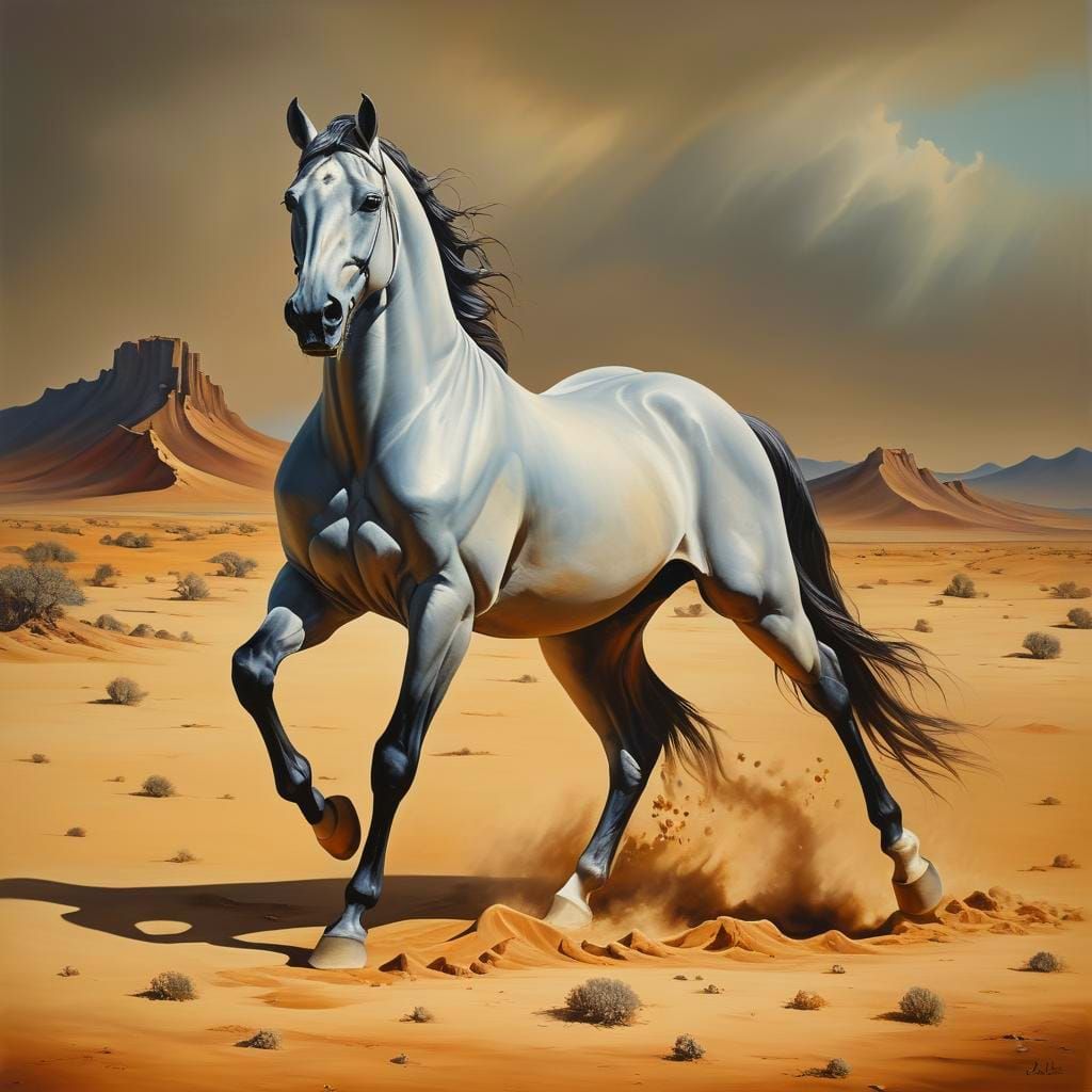 Surreal Lusitano Horse Surrounded by Desert Landscapes