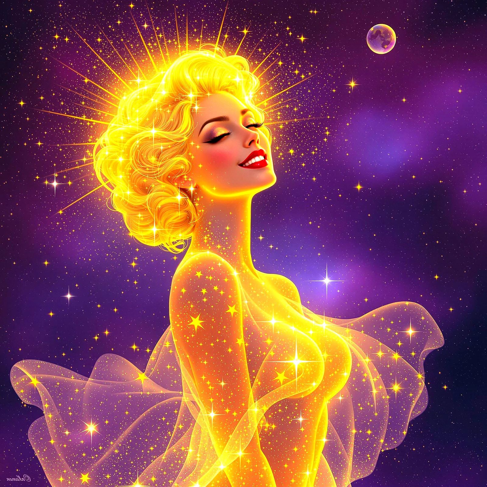 Starlight Goddess Pin-Up Illustration in 1950s Style