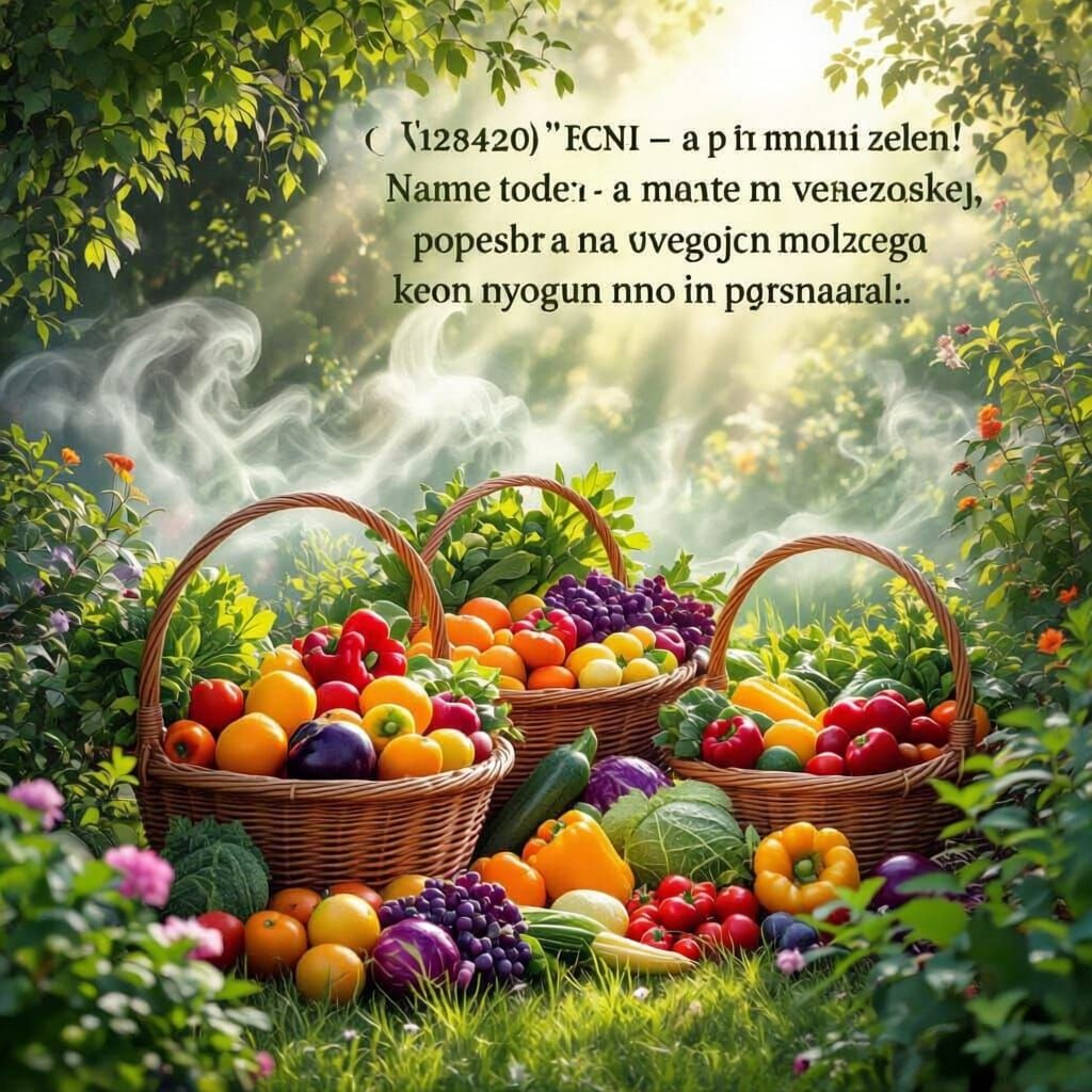 Fresh Fruit and Vegetables in a Sun-Dappled Garden