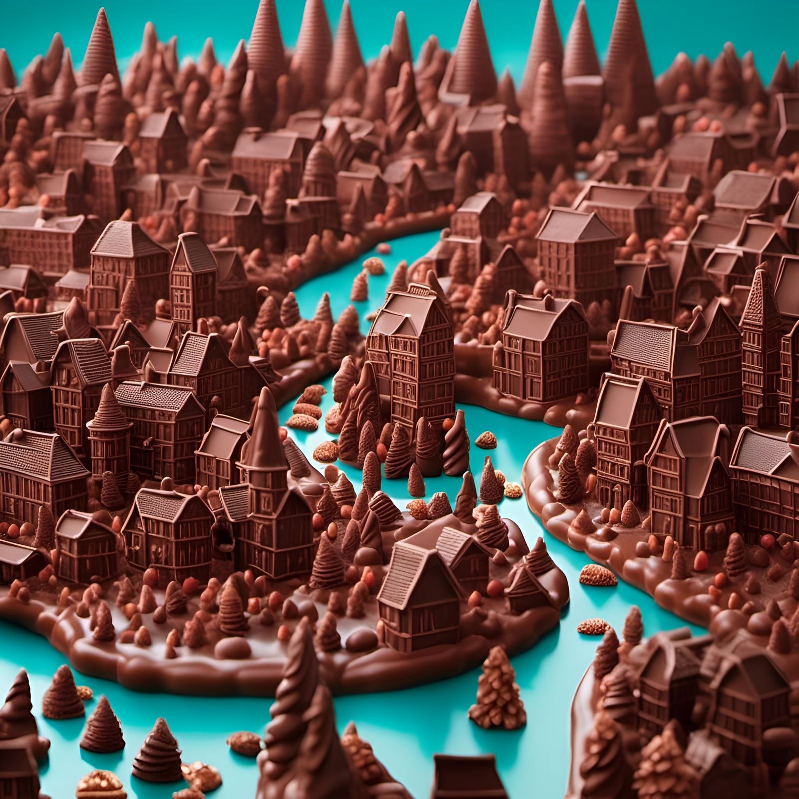 Whimsical Chocolate City Made of Gingerbread