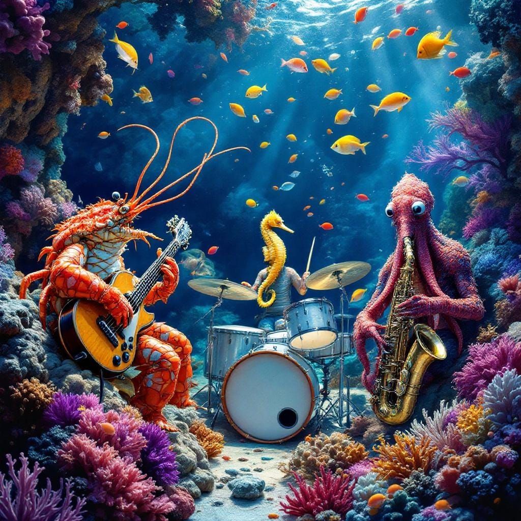 Tropical Rock Lobster Band in Underwater Concert