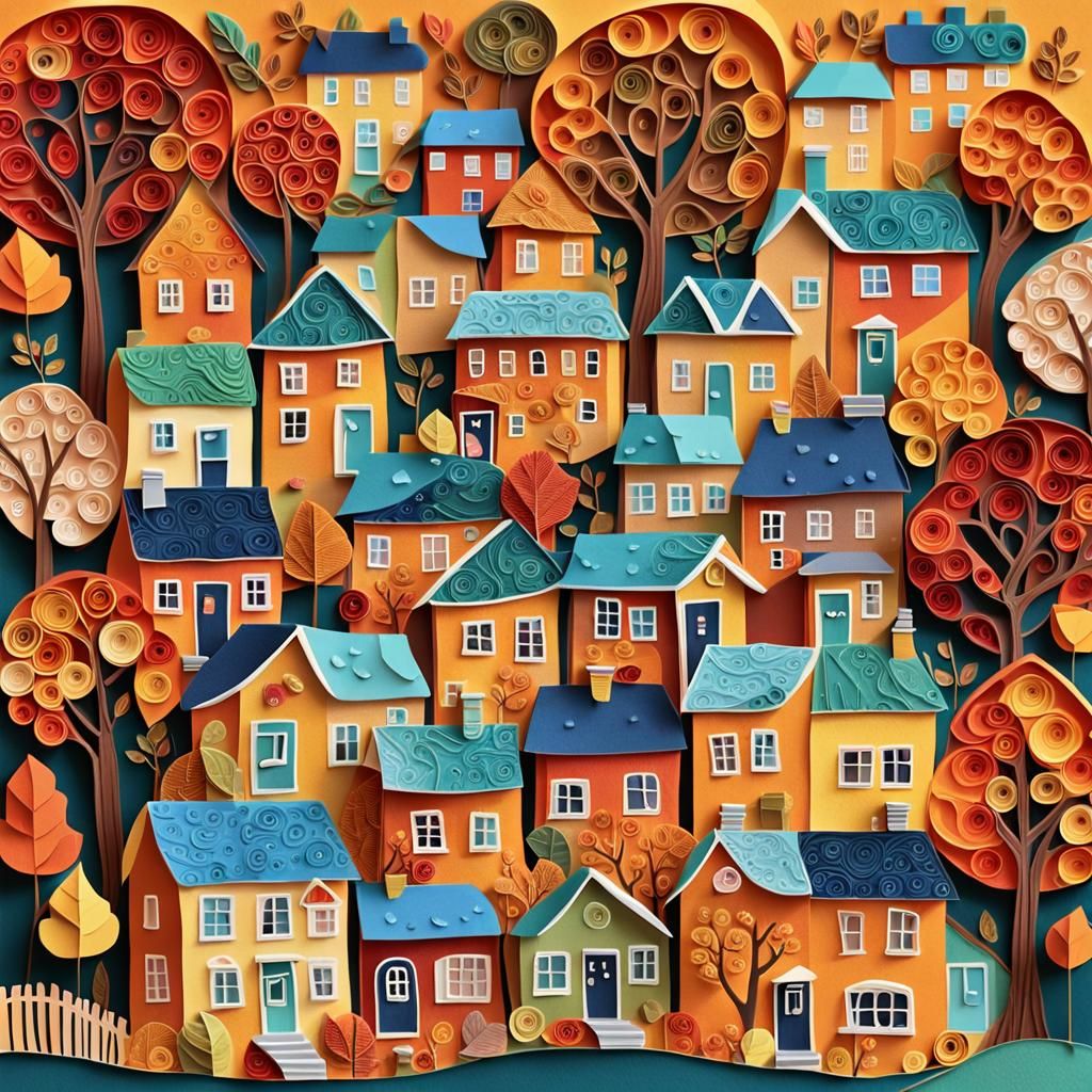 Whimsical Autumn Collage in Vibrant Digital Art Style