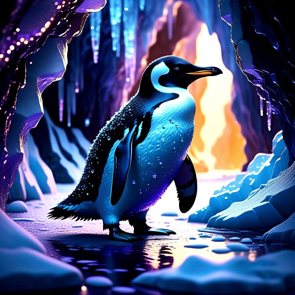 Fantastical Penguin Matte Painting in Deep Color
