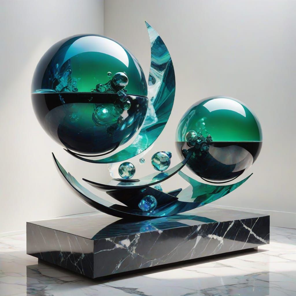 Gravity-Defying Abstract Sculpture in Iridescent Hues