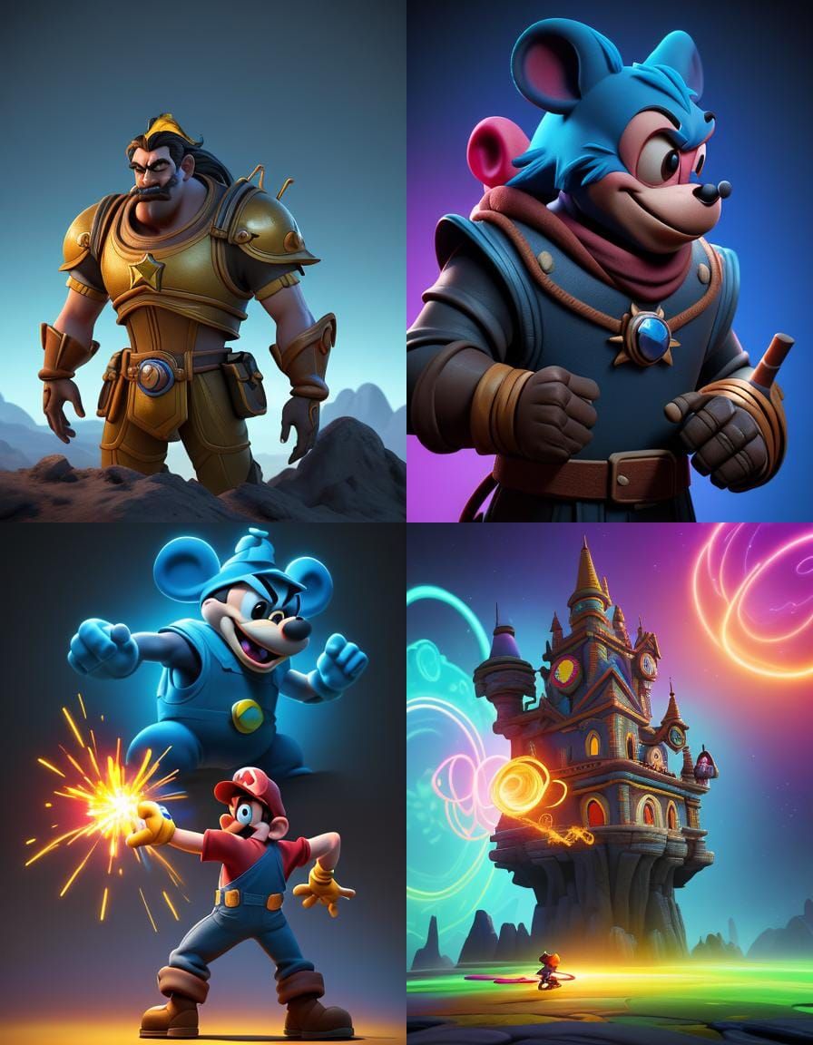 Mickey vs. Mario: A 3D Digital Art Showdown