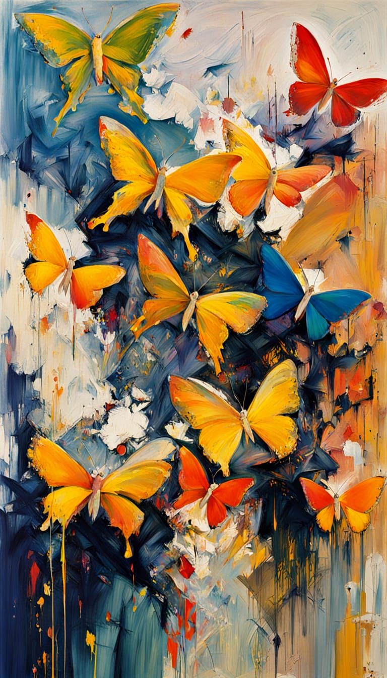 Vibrant Butterflies in Swirling Clouds of Color