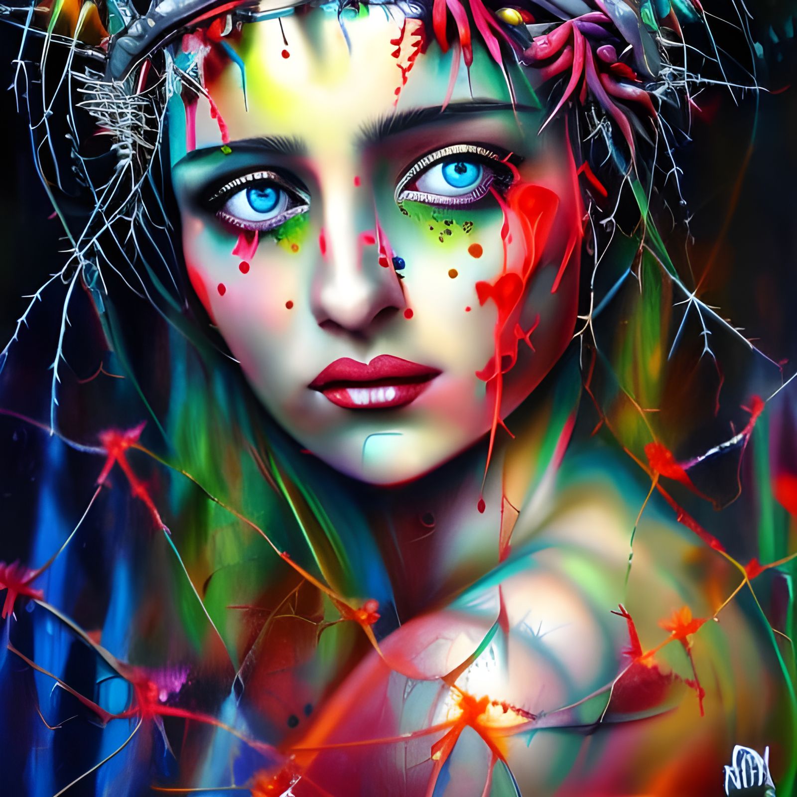 Beautiful Elfin Queen with Thorns in Graffiti Art
