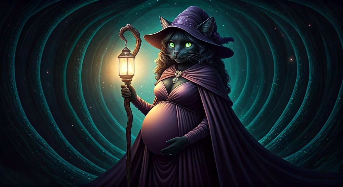 Pregnant Cat in Astral Renaissance Dreamscape