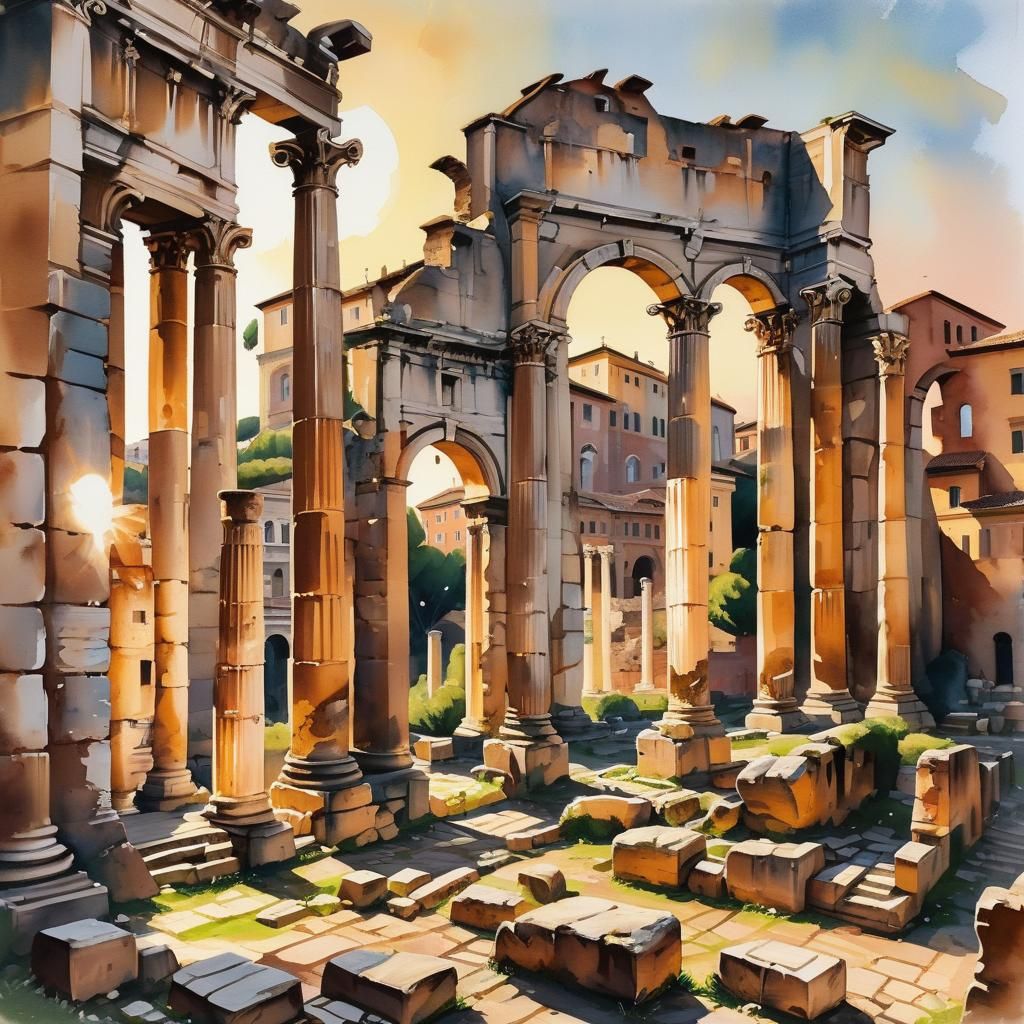 Roman Empire Cityscape in Gouache Style
