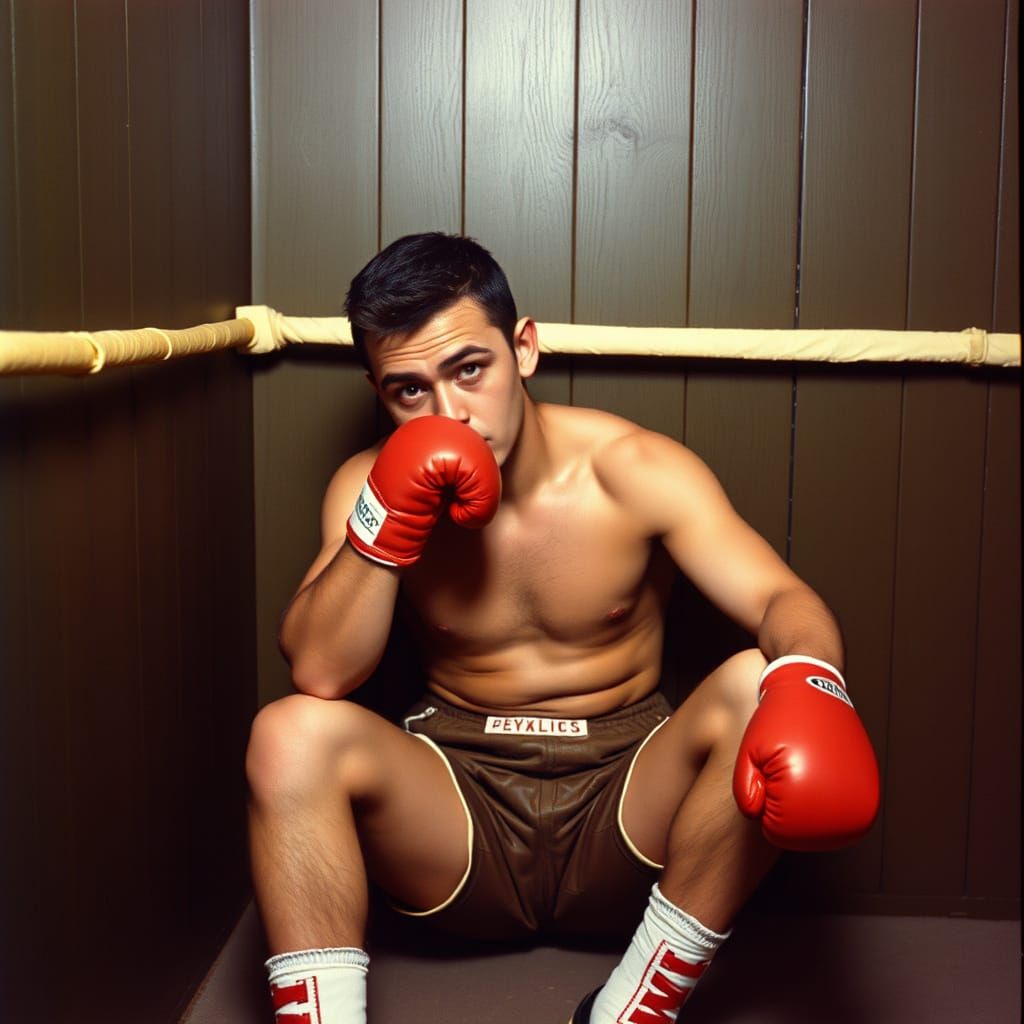 Boxer in Corner: A Vintage 1960s Color Photo