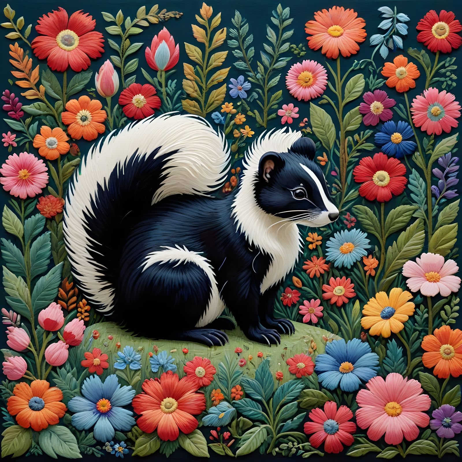 Victorian Whimsy Garden Scene in Needlepoint Style