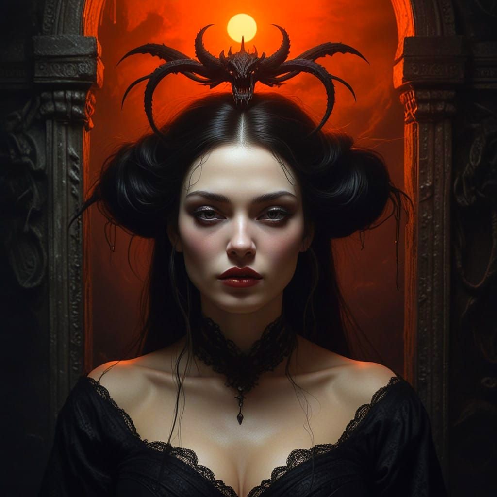 Ethereal Vampire Goddess Amidst Dark Tombstone