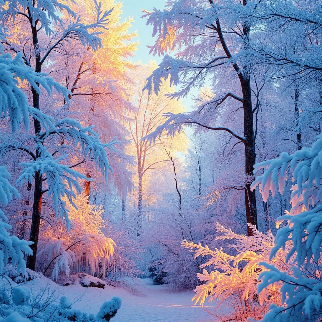 Frozen Forest in Vibrant Icy Harmony