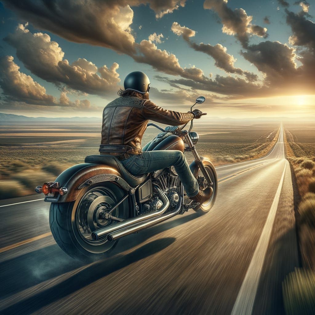 Motorcycle Rider at Sunset Matte Painting