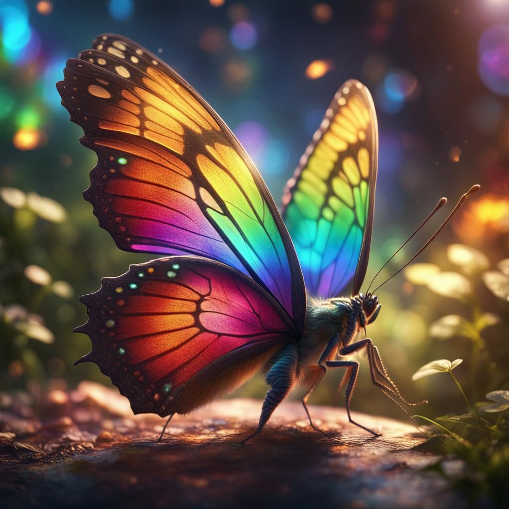 Rainbow Butterfly in Detailed Matte Painting