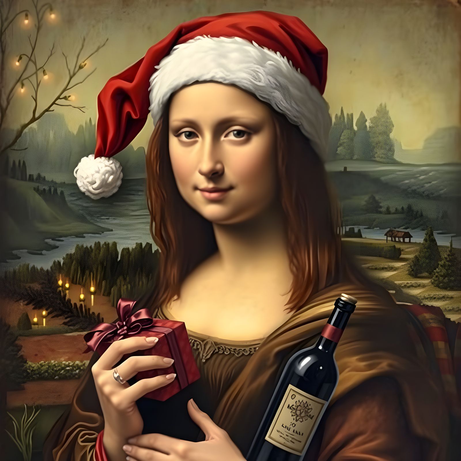 Mona Lisa's Christmas Makeover in Renaissance Sfumato Style