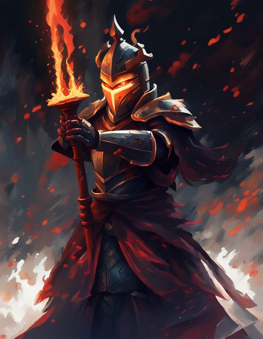 Fiery Genasi Knight Battles Enemies in Night Cafe