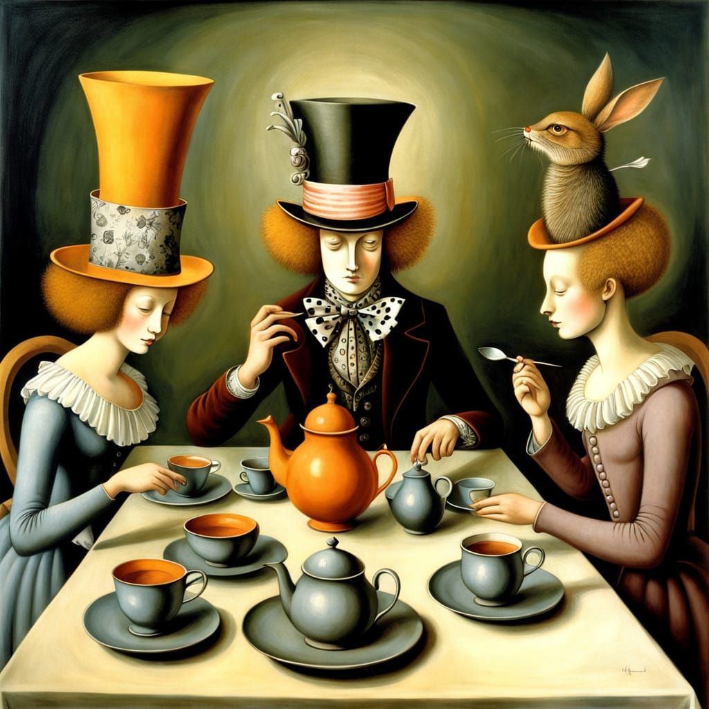 Surreal Tea Party Scene in Abstract Art Style