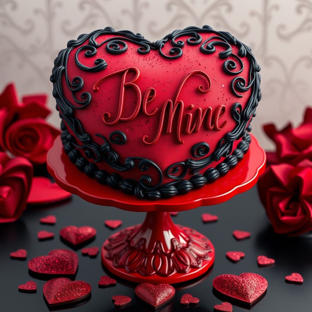 Gothic Valentine's Day Cake in Elegant, Dark Romance Style