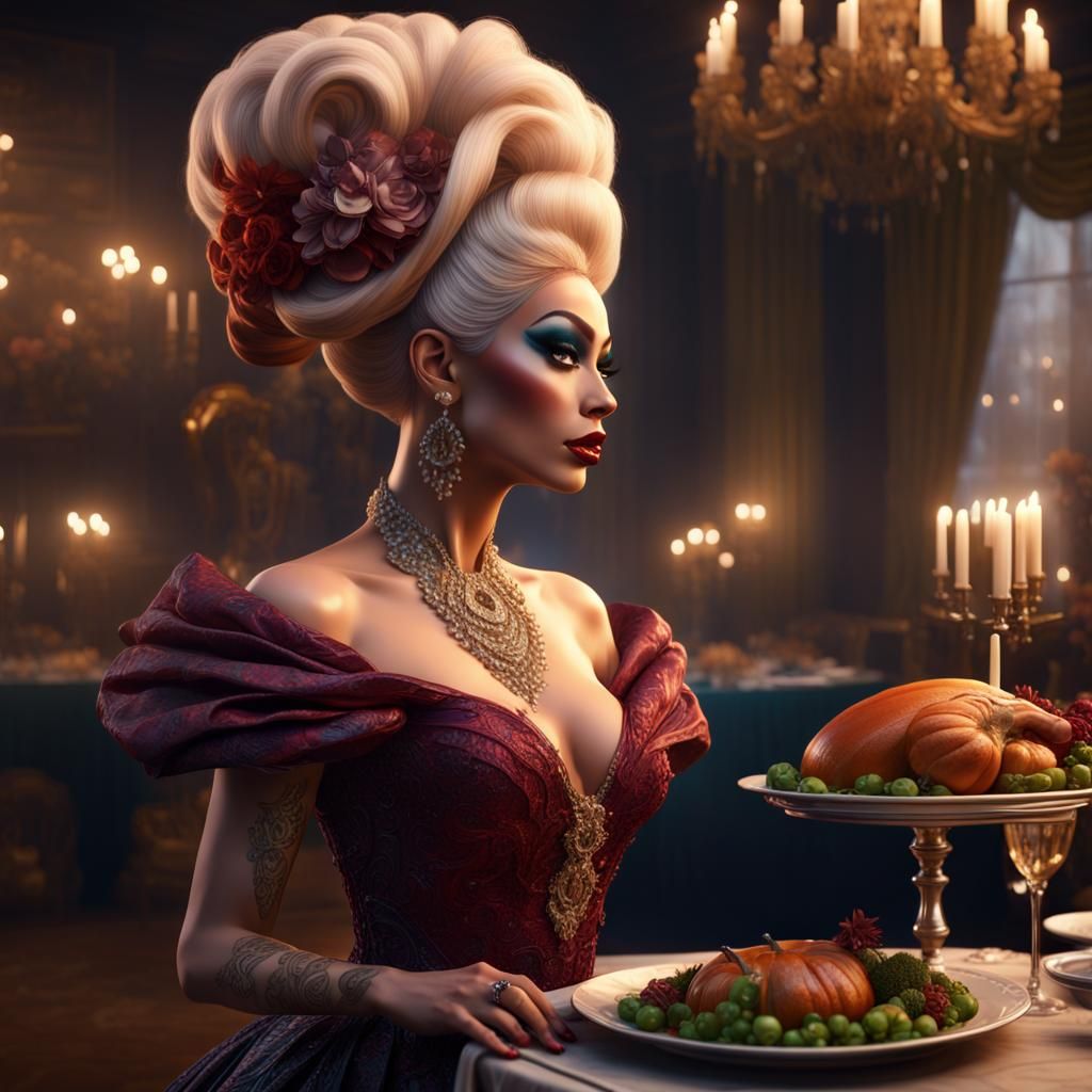 Drag Queen Thanksgiving Dinner in Detailed Digital Art