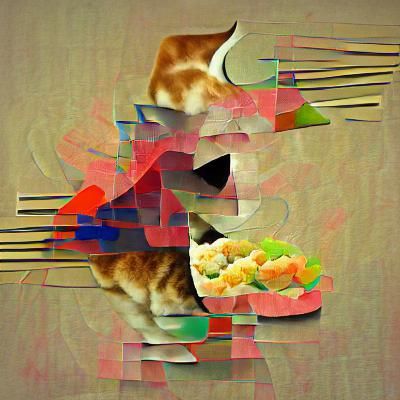 Abstract Cat Enjoying Sushi Meal