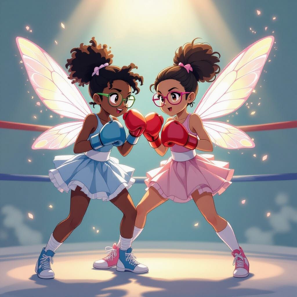 Anime Fairy Girl in Dynamic Boxing Pose with Glowing Gloves